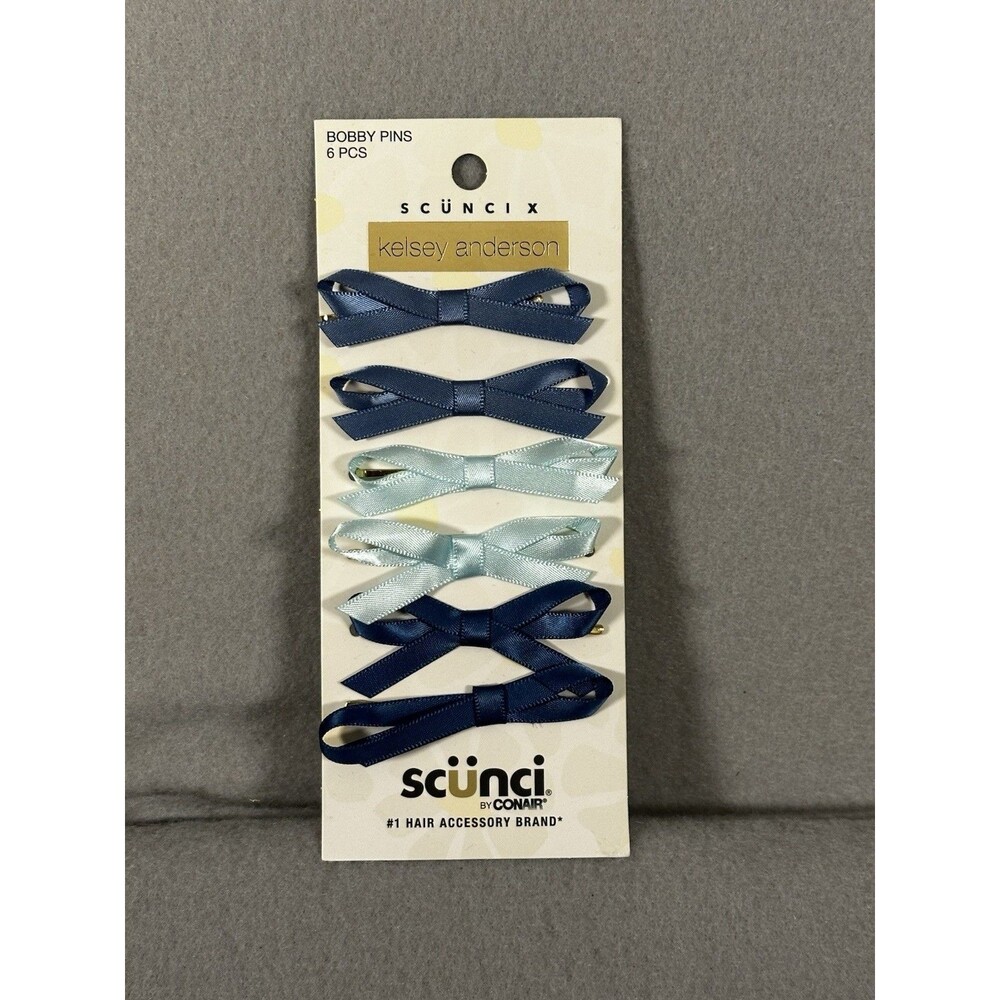 Scunci x Kelsey Anderson Satin Bow Bobby Pins 6 Ct Blue NWT Hair Accessories